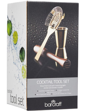 BARCRAFT BC Cocktail Tool Set 3pc Brass Gift Boxed