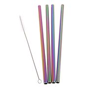 Appetito Stainless Steel Straight Smoothie Straws set of 4 with Brush