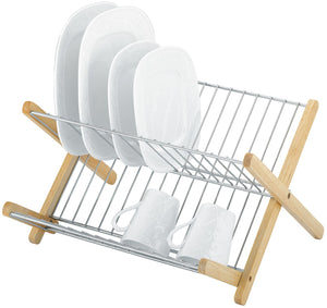 AVANTI Monterey Wood and Chrome X Profile Dish Rack with Fold Out Step