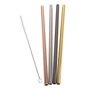 Appetito Stainless Steel Straight Smoothie Straws set of 4 with Brush
