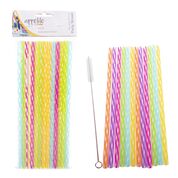 Appetito Reuseable Rainbow Party Straws 25cm pack 24 with Brush