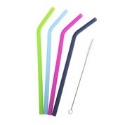 Appetito Silicone Bent Drinking Straw with Brush 4 assorted colours
