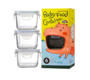 GLASSLOCK 3 Piece Baby Food Container Set Square 210ml